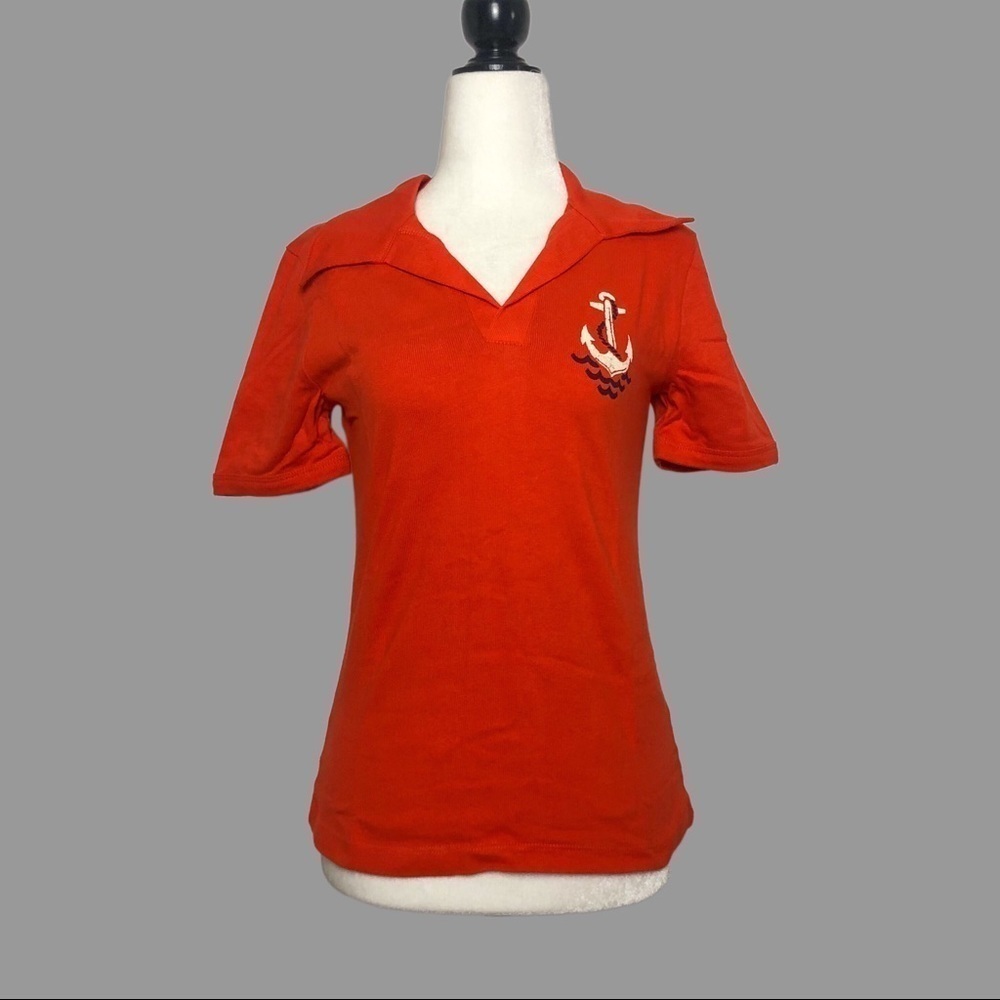 🧡 XS 🧡 NWT Anthro Top Polo Tennis Preppy Collar Anchor Nautical